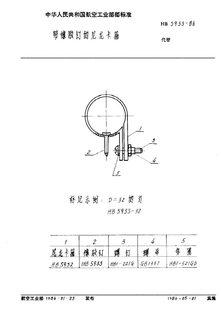 HB 5933-1986帶橡膠釘的尼龍卡箍