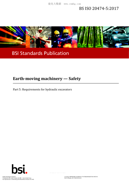 BS ISO 20474-5-2017 Earth-Moving Machinery. Safety. Requirements For Hydraulic Excavators