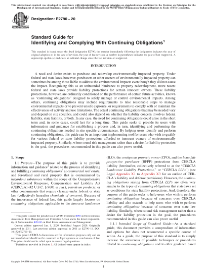 ASTM E2790-2020 Standard Guide for Identifying and Complying With Continuing Obligations