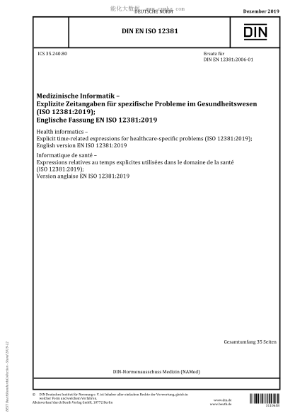 DIN EN ISO 12381-2019 Health informatics – Explicit time-related expressions for healthcare-specific problems