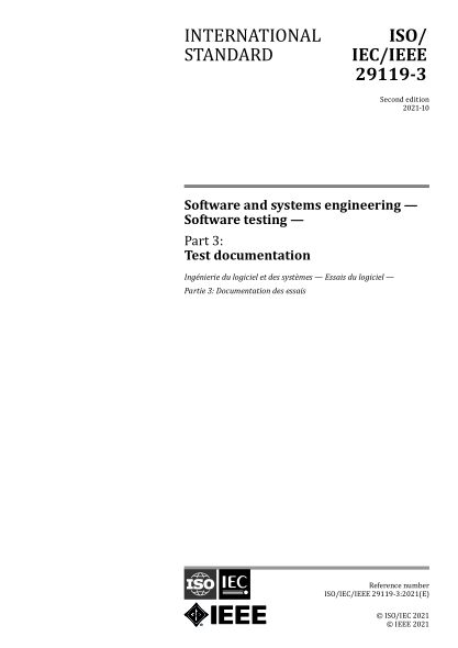 ISO/IEC/IEEE 29119-3-2021 軟件和系統工程--軟件測試--第3部分：測試文件 Software and systems engineering — Software testing — Part 3: Test documentation
