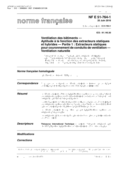 NF E51-764-1-2016 Ventilation for buildings - Static and hybrid extractors performance - Part 1- Static extractors for ventilation duct capping - Natural ventilation