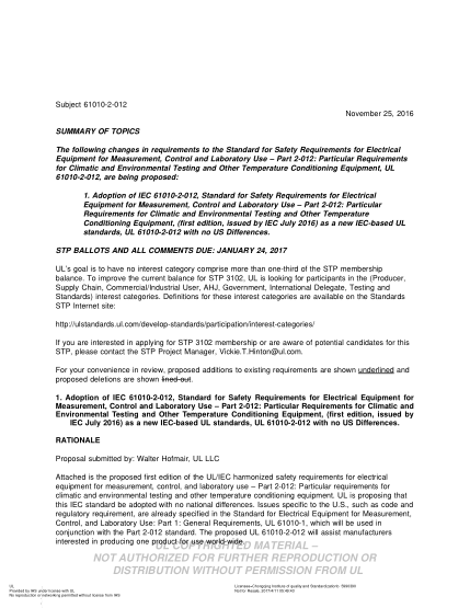UL 61010-2-012 BULLETIN-2016 UL Standard for Safety Requirements for Electrical Equipment for Measurement, Control and Laboratory Use 鈥?Part 2-012: Particular Requirements for Climatic and Environmental Testing and Other Temperature Conditioning Equipme