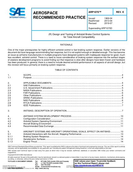 SAE ARP1070E-2019 (R) Design And Testing Of Antiskid Brake Control Systems For Total Aircraft Compatibility